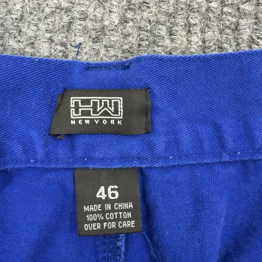 HW New York Cargo Shorts Mens 46 Blue Cotton Drawstring Hem Baggy Y2K Streetwear